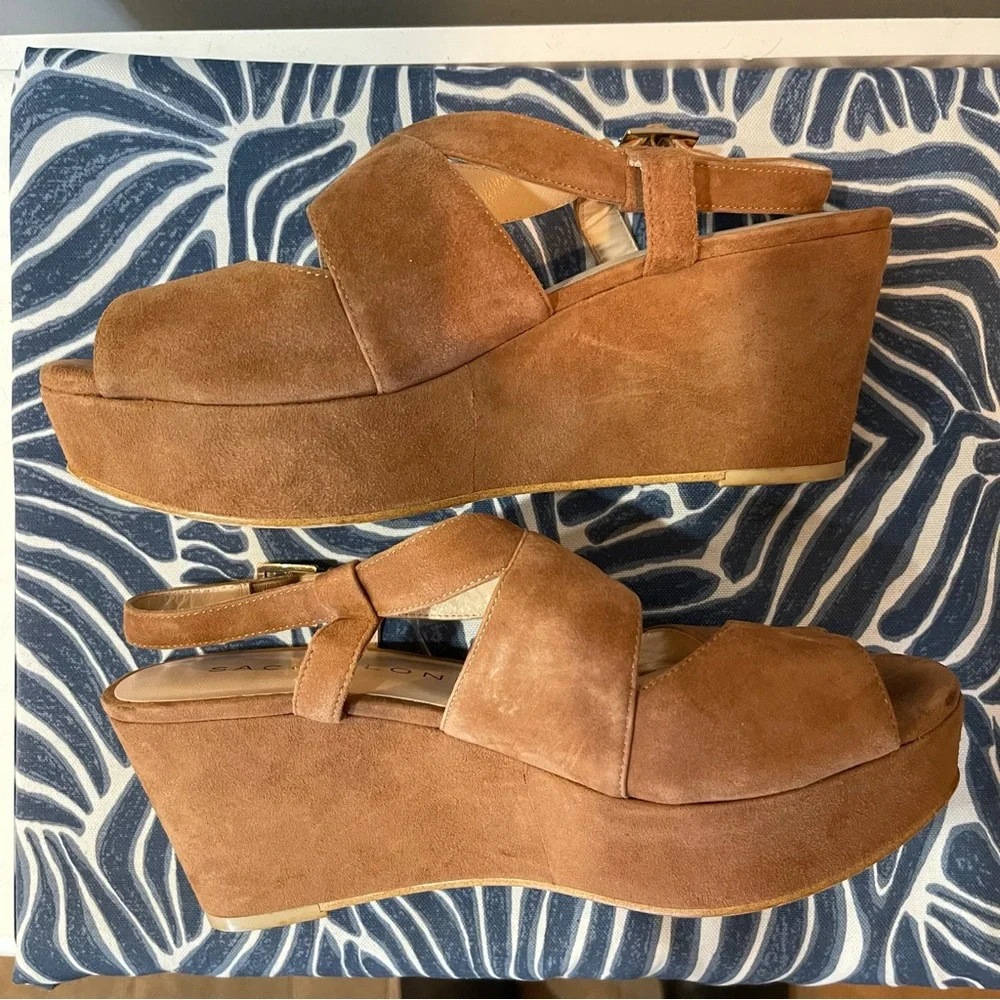 Sacha London Denver Wedge Sandel Brown Size 8.5